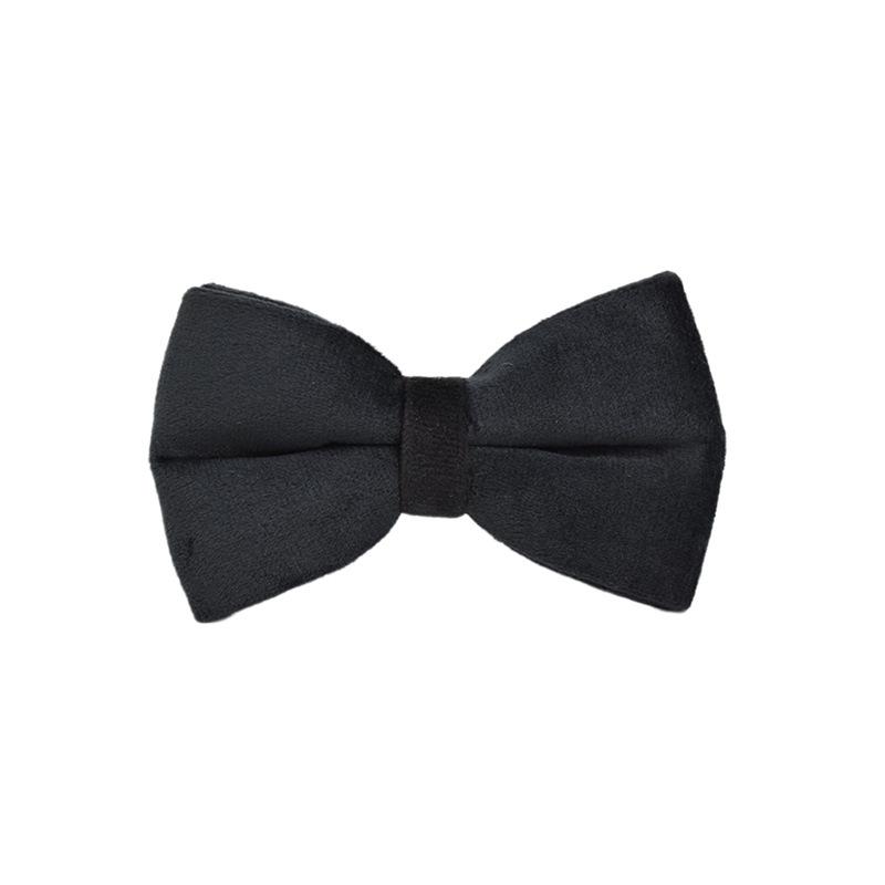 Black Velvet Dog Collar & Leash Set with Bow Tie XS