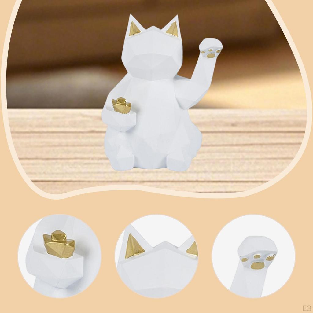 Cat Figurine Feng Shui Wealth Decor Desktop Ornament Home Tabletop Animal Sculpture for