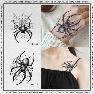 Spider Temporary Tattoo Sticker, Realistic Waterproof Design, Semi-Permanent Lasts 15 Days, Scary Fake Tattoo for Halloween