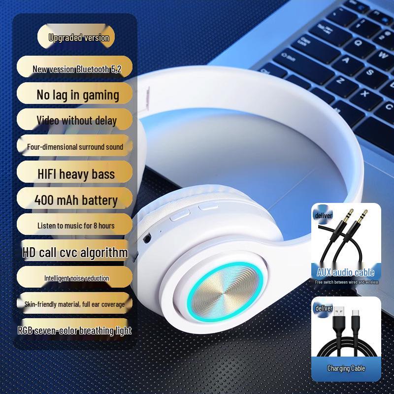 2025 Luminous Bluetooth Over-Ear Headphones with Heavy Bass and Large Earcups for Boys