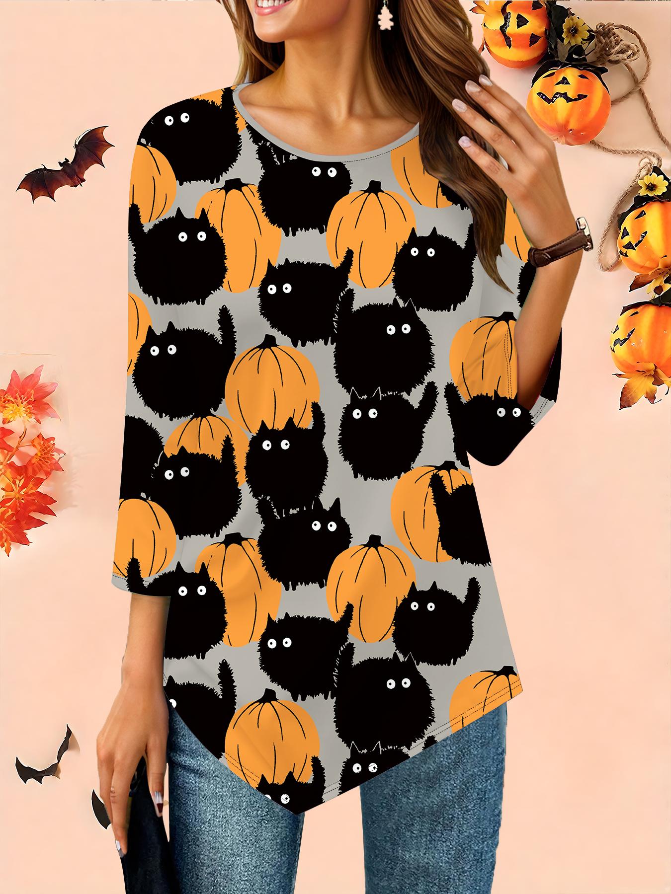 

Женская свободная футболка с круглым вырезом и рукавом три четверти, 3D-рисунок на Хэллоуин, идеальный подарок на Хэллоуин и Рождество 8XL серый