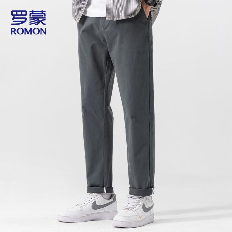 ROMON Men s Straight-Leg Stretch Cotton Business Casual Trousers 31