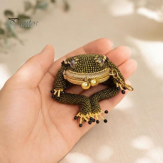 Cute Animal Shape Keychain Frog Coin Purse DIY Kit, Beaded Toad Craft Kiss Lock Mini Wallet Pouch, Handmade for Women Girls Handcrafted Kit