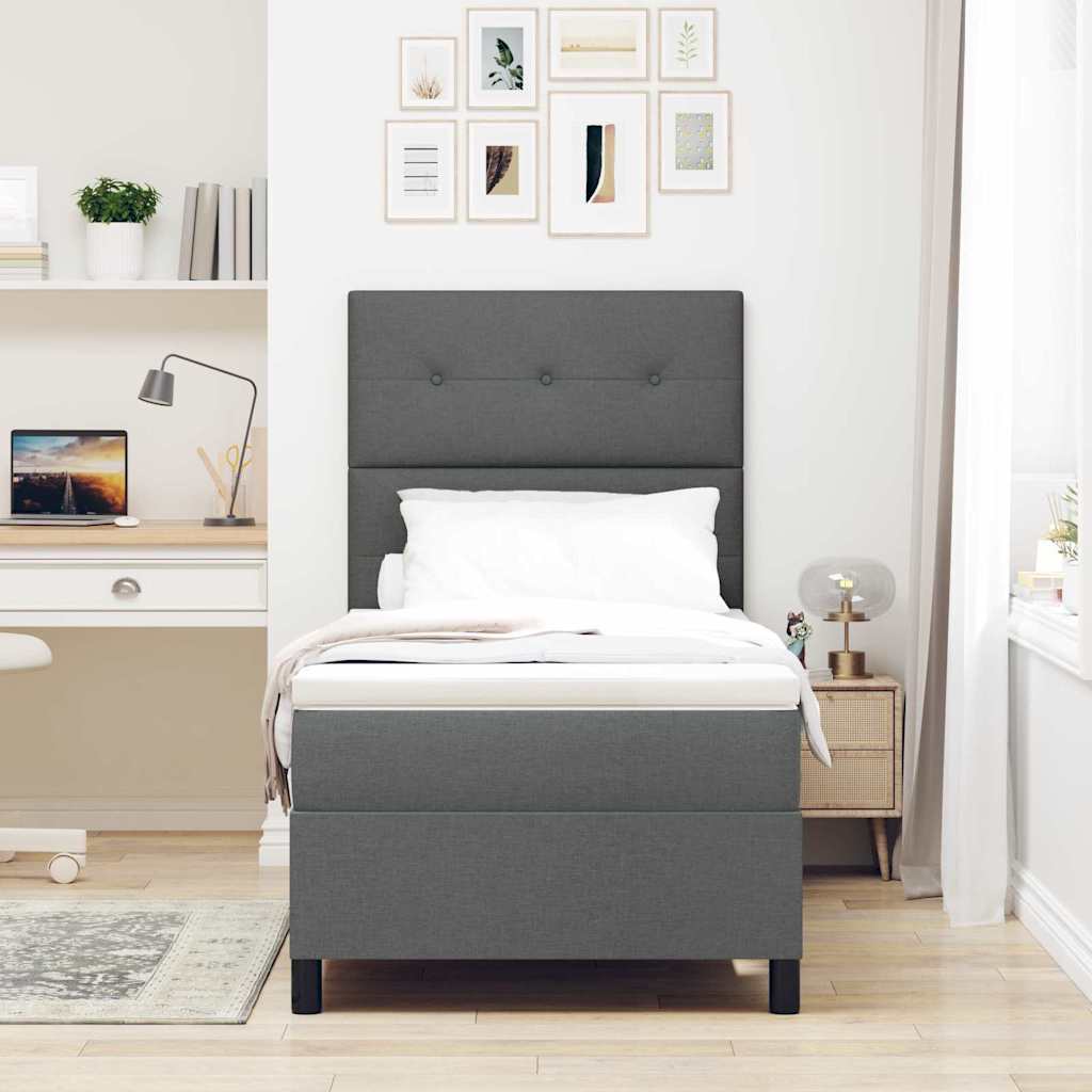 Boxspring Bed with Headboard Dark Grey 100 x 200 cm Fabric