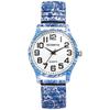 Bohemia Elastic Strap Watch: Easy-to-Read Arabic Numerals, Analog Quartz Movement, Waterproof, Stylish, Unisex, Floral Print, Elastic Strap, Blue 1