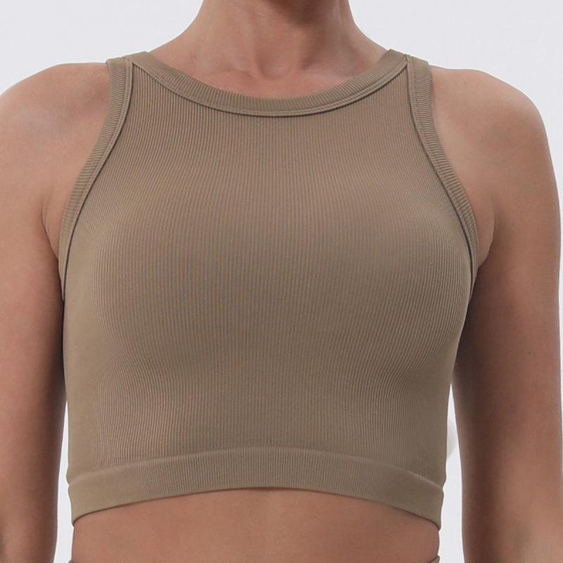 

Women s Shockproof Yoga Suit: Wide-Shoulder Sports Bra with Mid-Length Camisole Fitness Top. Large хакі