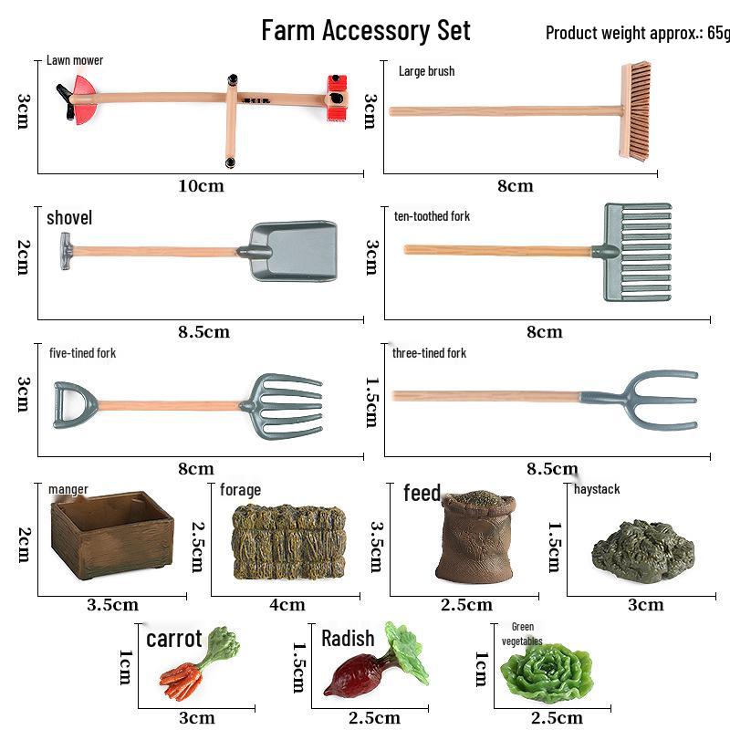 Animal Farm Model Set: Trees, Fences, Vegetables, Tools, Cart, and Props for Toy Scenes