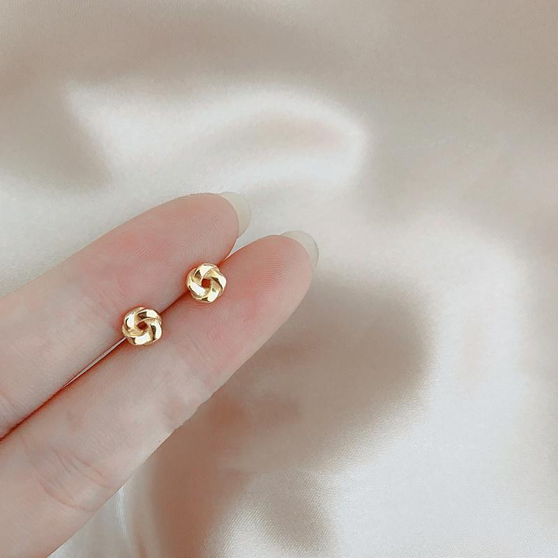 18K Gold & Silver Small Rotating Stud Earrings - Twist Design, Sleep-Friendly