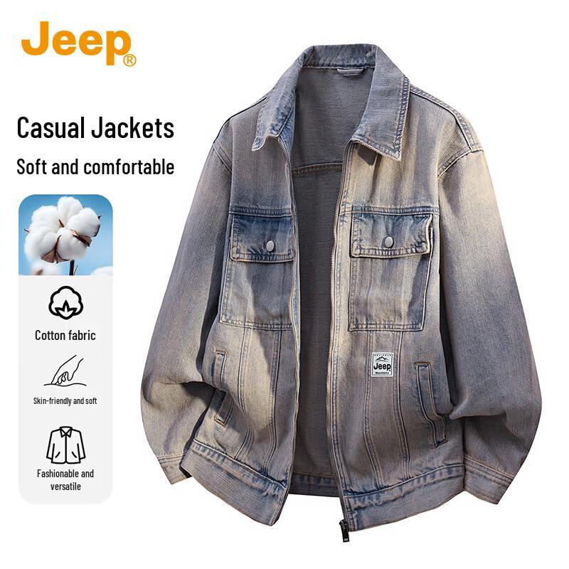 

JEEP Men s American Retro Washed Denim Jacket 4XL