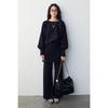 Relaxed Batwing Sleeve Top & Crochet Long Pants Knit Set