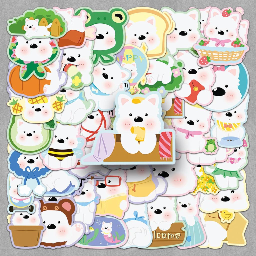 50 Cute West Highland White Terrier Stickers: Hand-Drawn Pet Decorations for Journals and Cards