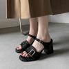 Fashion 2025 Fashion Ladies Shoes Open Toe Women's Slippers New Belt Buckle Summer Best Seller Retro Chunky Solid Heels Women Zapatos