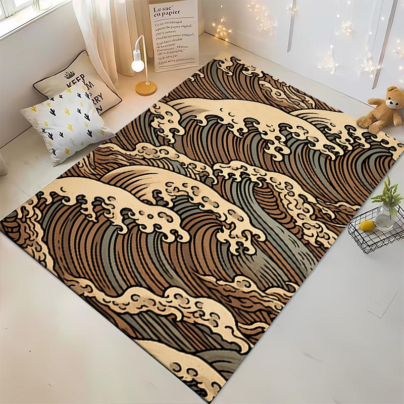 Vintage Japanese Wave Pattern Non-slip rug suitable for living room and bedroom sofas