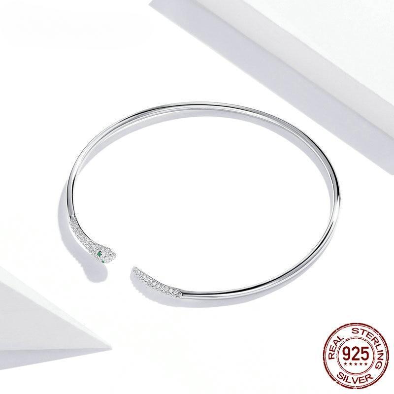 Bamoer Silver Snake Opening Bracelet 925 Sterling Silver Spirit Snake Bangle Bracelet Gift For Women Engagement Jewelry Scb206
