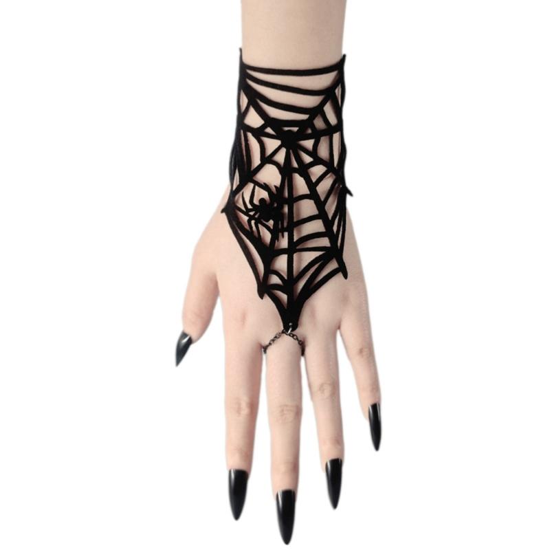 Punk Finger Wrist Chains Rings Bracelets Spiders Web Hand Harness Bracelets