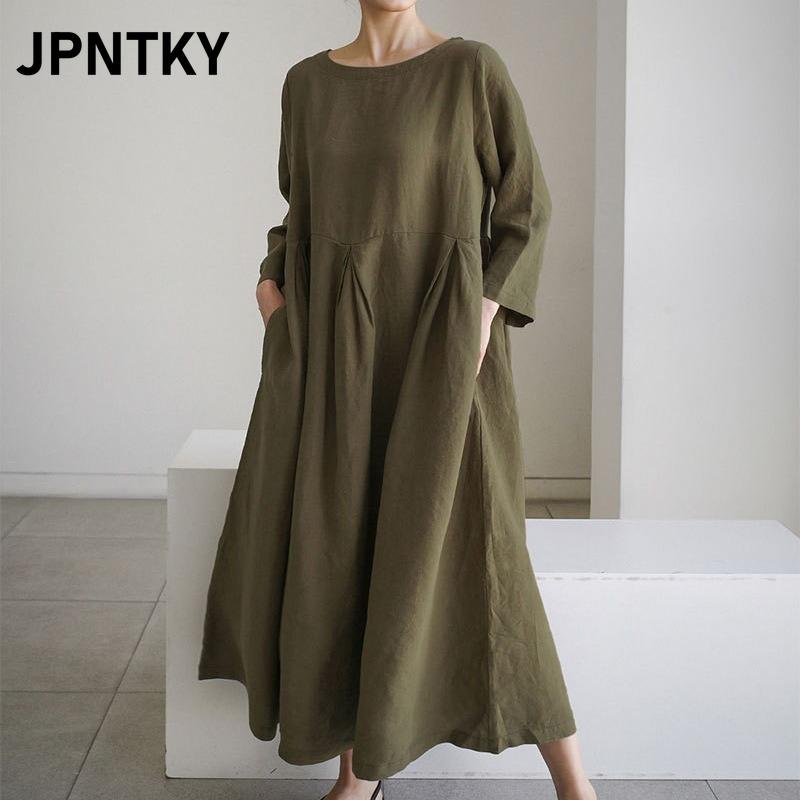 JPNTKY Rochii Casual la Modă Primăvară Toamnă Culoare Solidă Imprimeu Mânecă Lungă Gât Rotund