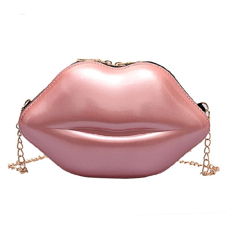 Shoulder Crossbody Bag with Chain Plastic Lip Shape Small Zippered Evening Purse