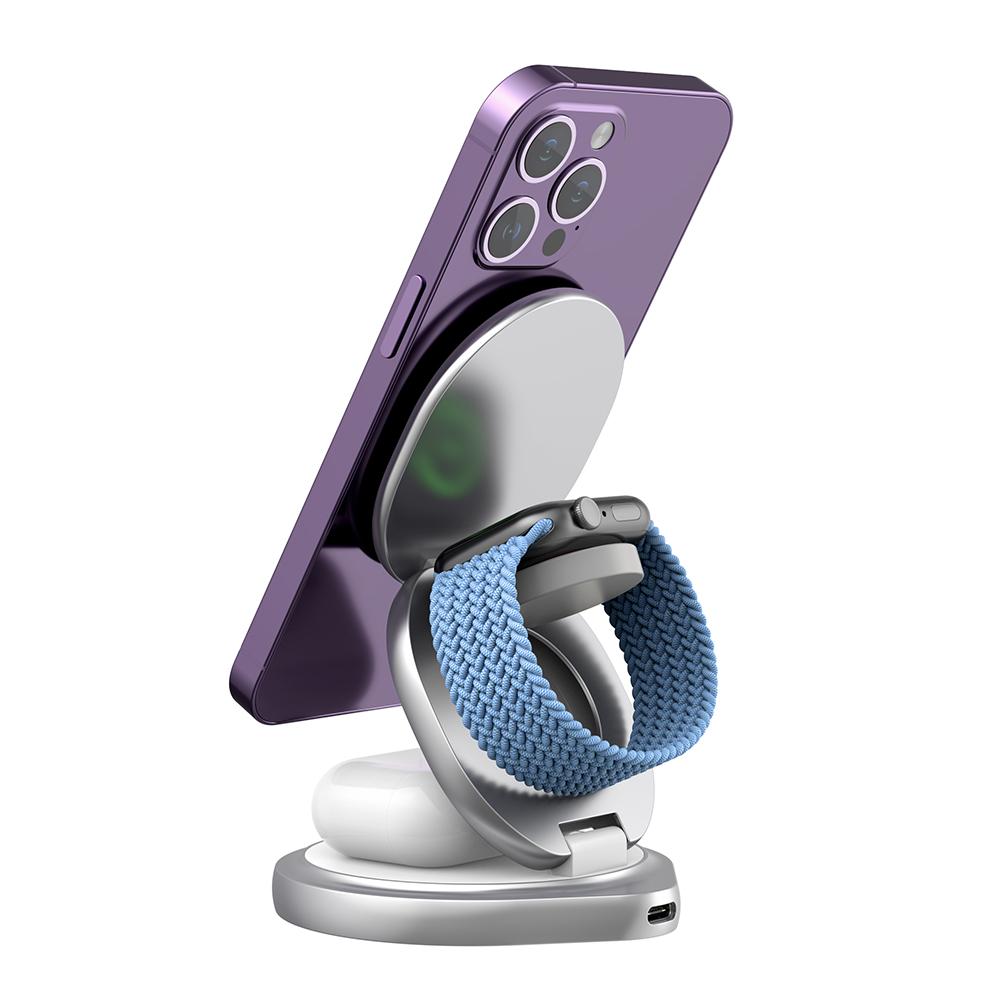 Metall 3-in-1 Kabelloses Ladegerät Faltbarer Ständer Für iPhone 14/13/15 Pro 15W Magnetisches Kabelloses Laden Für Iwatch/airpodspro