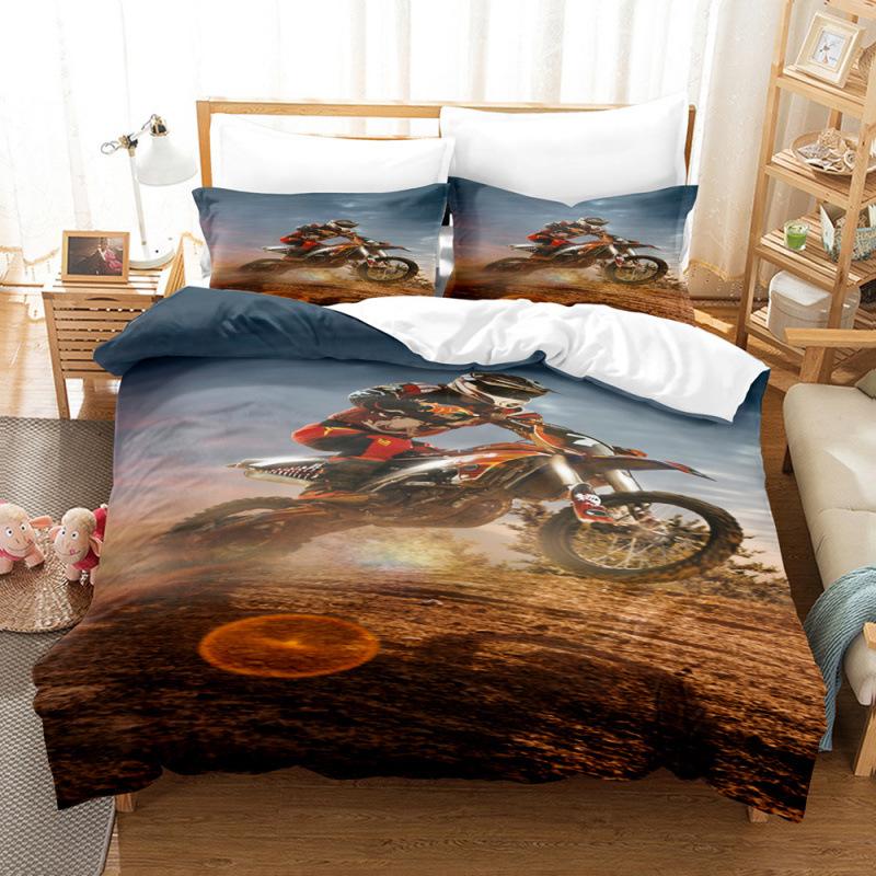 Car Truck Printing Three-Piece Sheet Quilt Cover 3D Digital Motorcycle Train Kit