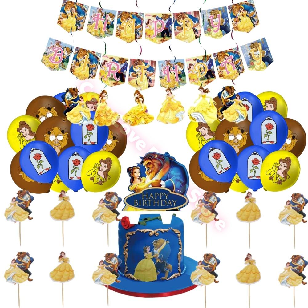 Beauty And The Beast Party Decoration Birthday Backdrop Belle Princess Paper Cup Plate Balloons For Girl Favor Gifts Baby Shower
