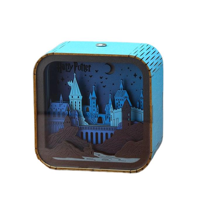 Luminária de Noite em Madeira Esculpida Harry Potter Hogwarts – Presente Criativo de Aniversário e Ornamento de Mesa para Crianças