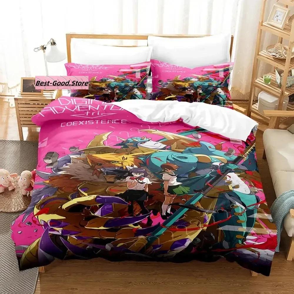 

Comforter Digimon Adventure Bedding Set Single Twin Full Queen King Size Bed Set Aldult Kid Bedroom s 3D Print Anime Comforter (quilt)-EU Single(135*200cm)3pcs