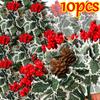 10/1Pcs Artificial Red Berry Pine Needle Stem Artificial Pine Cone Fake Flower Branch Diy Home Christmas Party Wedding Decor
