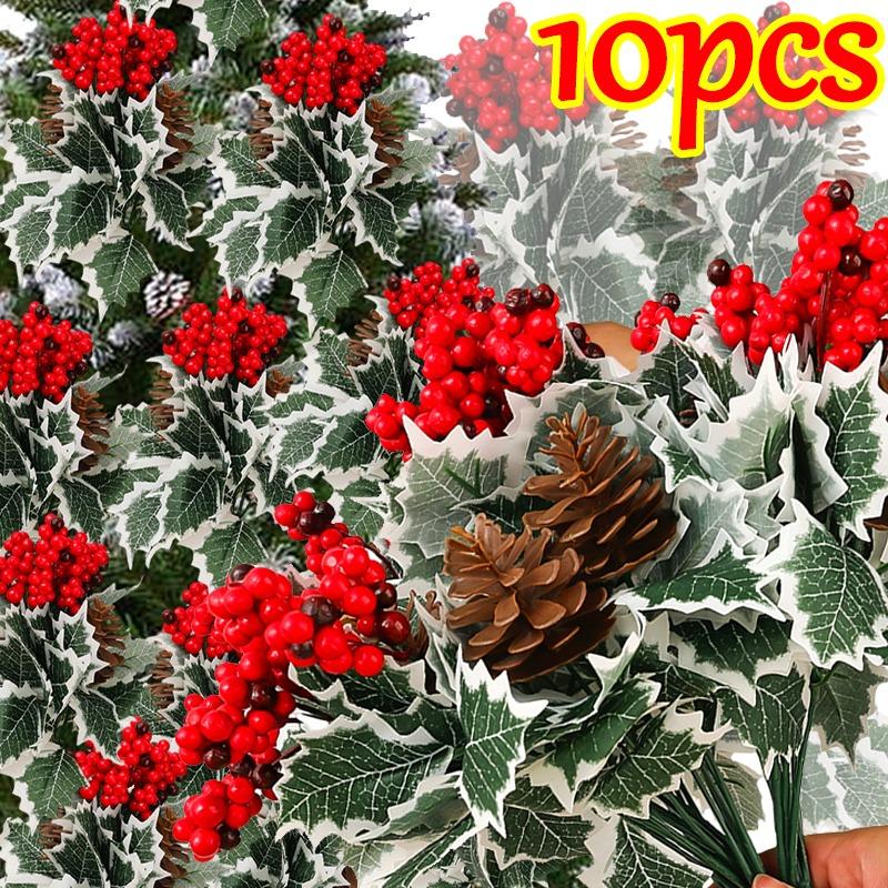 10/1Pcs Artificial Red Berry Pine Needle Stem Artificial Pine Cone Fake Flower Branch Diy Home Christmas Party Wedding Decor