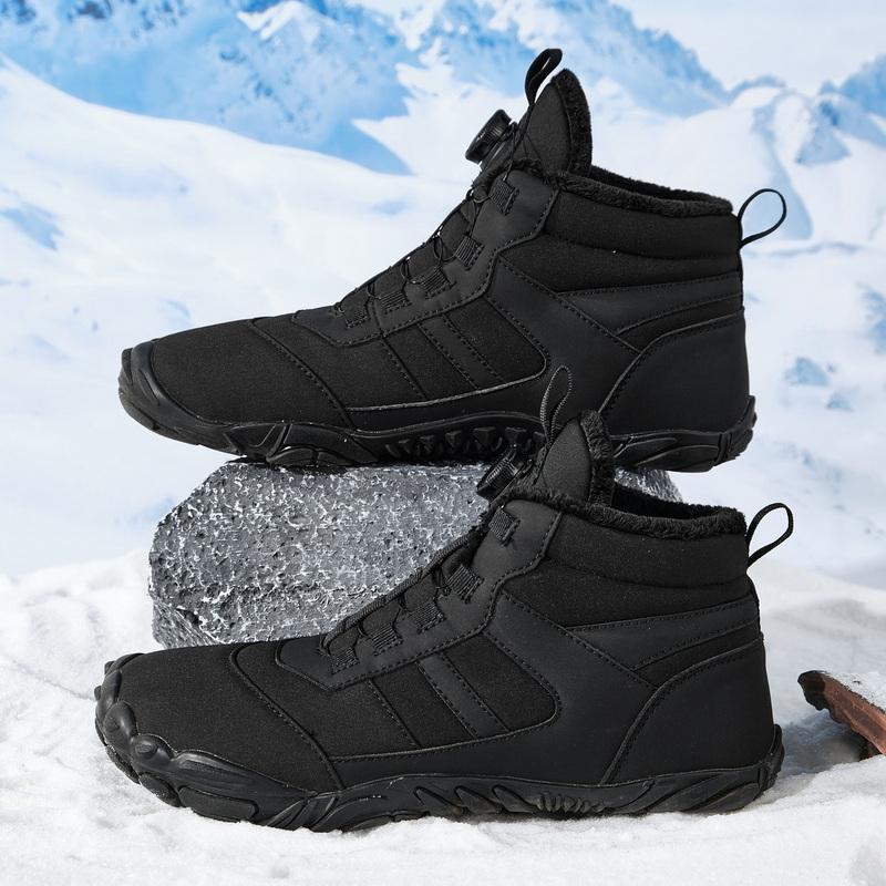 Men's Solid Color Comfortable Snow Boots, Rotary Buckle Closure, Warm Plush Comfortable Non-Slip Short Boots, Comfortable Outdoor Hiking