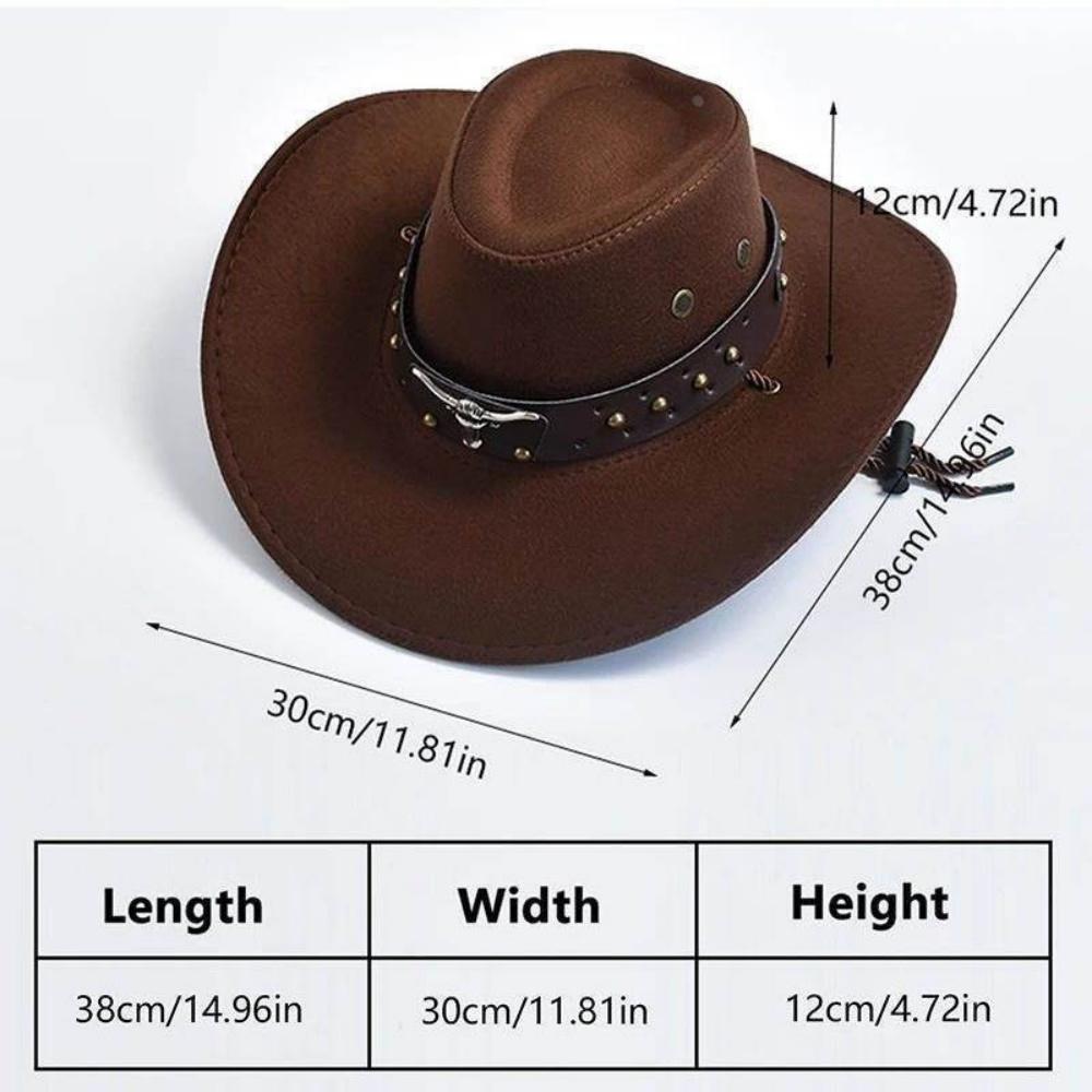 Sombreros de Vaquero Occidentales Remache de Hebilla de Cabeza de Buey Sombrero Fedora Sombrero de Vaquera de Ala Ancha Gorra de Gamuza Artificial Hombres Mujeres Viajes al Aire Libre Sombreros para el Sol