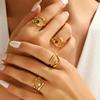 Women's European Retro Baroque Three-Prong Open Ring with Colorful Diamond Inlay, Stainless Steel, Unique Shape