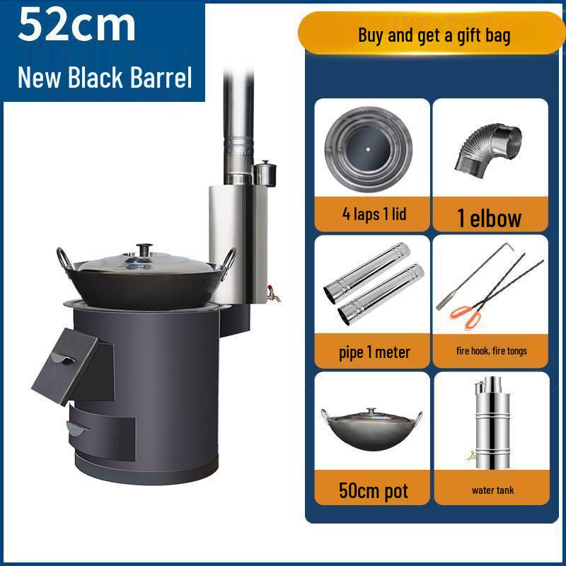 Energy-Saving Portable Indoor Firewood Stove: Smokeless Iron Heating with Big Pot Table for Rural and Courtyard Use.