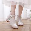 XIHAHA New Fashion Black Velvet Short Booties for Women Retro Crystal Wedding Shoes Woman Embroider High Heels Dance Boots