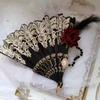 Lolita Feder Rose Faltfächer Schwarz und Weiß Lolita Europäischer Stil Vintage Geprägt Goldgeprägt Hochzeit Teeparty Fächer