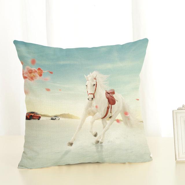 Neue Kissenhülle mit Pferde-Aufdruck Baumwolle Leinen Cartoon-Pferd Dekorative Kissenhülle für Sofa Almohada Zt139