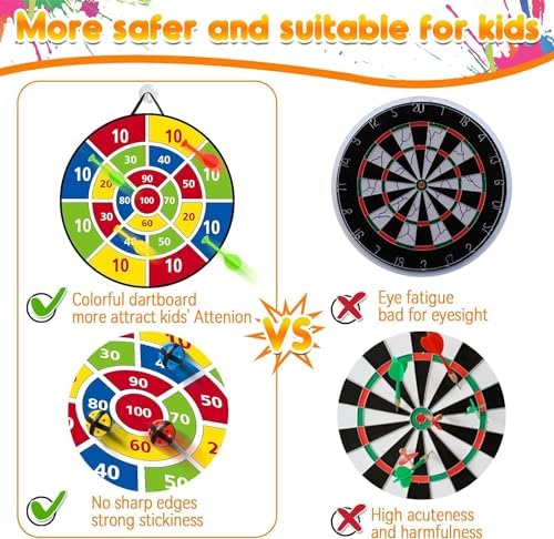 Dinosaur Dart Board for Kids 26 Inches Double-Sided Safe Game with 16 Balls Montessori Toys Indoor Outdoor Play Gift