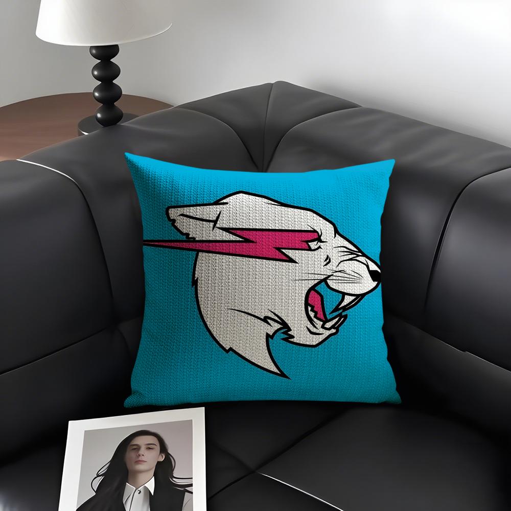Housse de coussin Logo Mr Cute B-Beasts Lin Naturel Tissu Biologique Impression Double Face Décoration de Canapé Maison Housse de Coussin Cadeau