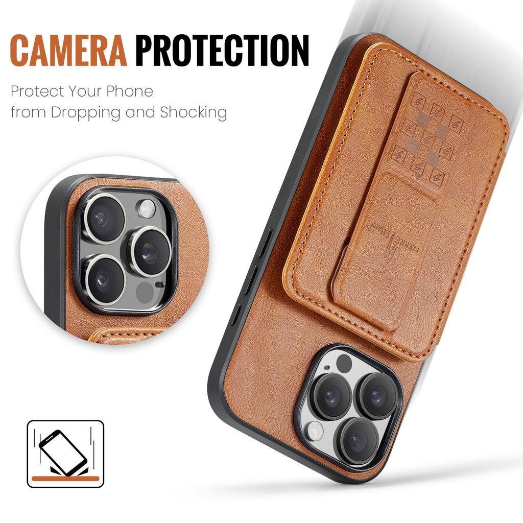 FIERRE SHANN 024 For iPhone 16 Pro Max Case Card Holder Kickstand Waxy Texture Leather+TPU Phone Cover