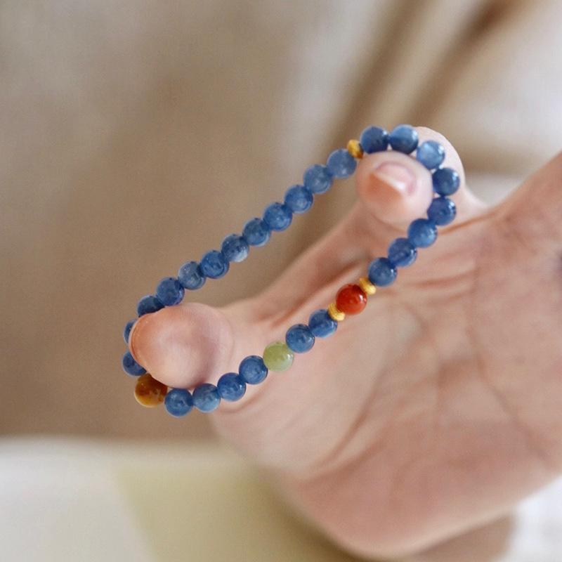 Natural stone crystal geometric beaded bracelet retro high-end bracelet women's niche light luxury versatile jewelry