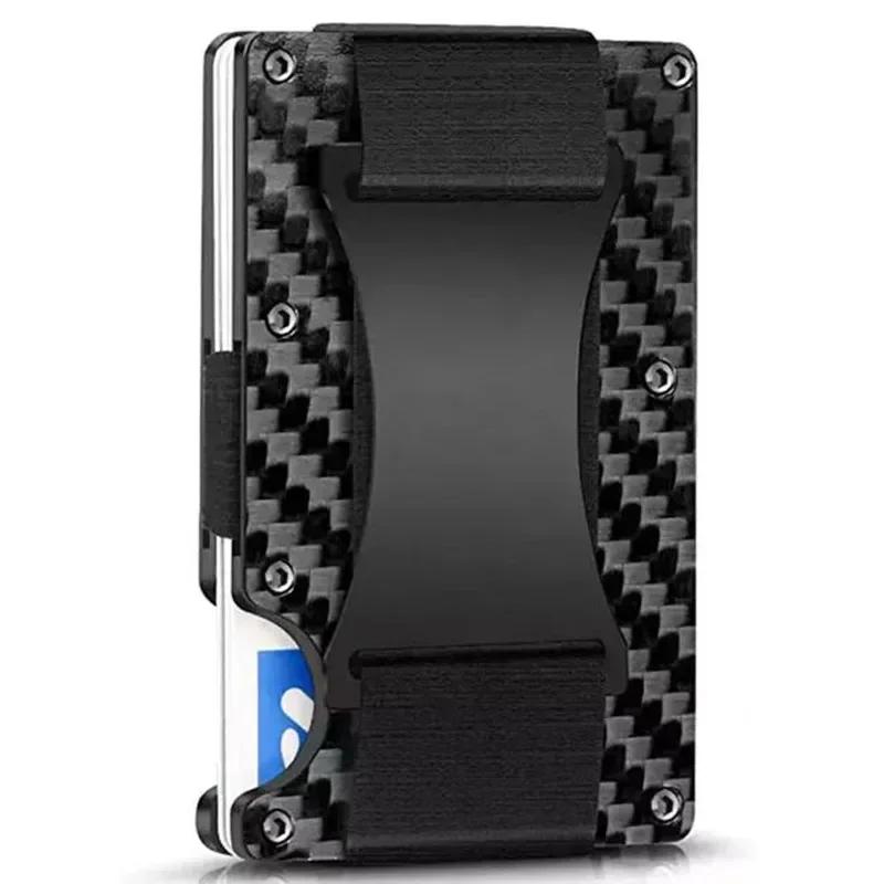 Carbon Fiber Metal Business Card Holders Wallet Men RFID Blocking Slim Minimalist Wallets Male Credit Card Holder Name Card Case