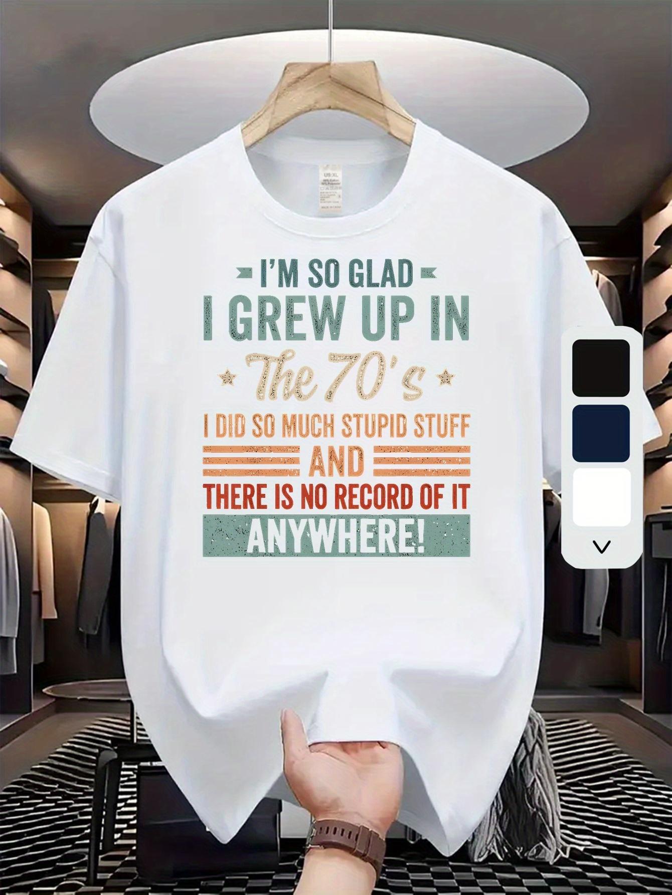 

70s Retro Humor Print Cotton Blend T-shirt - Micro-Stretch Knit Regular Fit Casual Summer Tee with Vintage Slogan XL