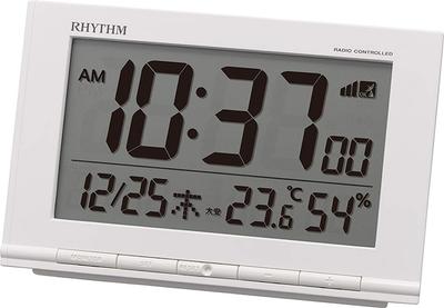 RHYTHM Fitwave D193 Wecker mit Thermometer und x x 8RZ193SR03 Funkgesteuertes Hygrometer, Weiß, 9,3 14,5 4,1 cm,