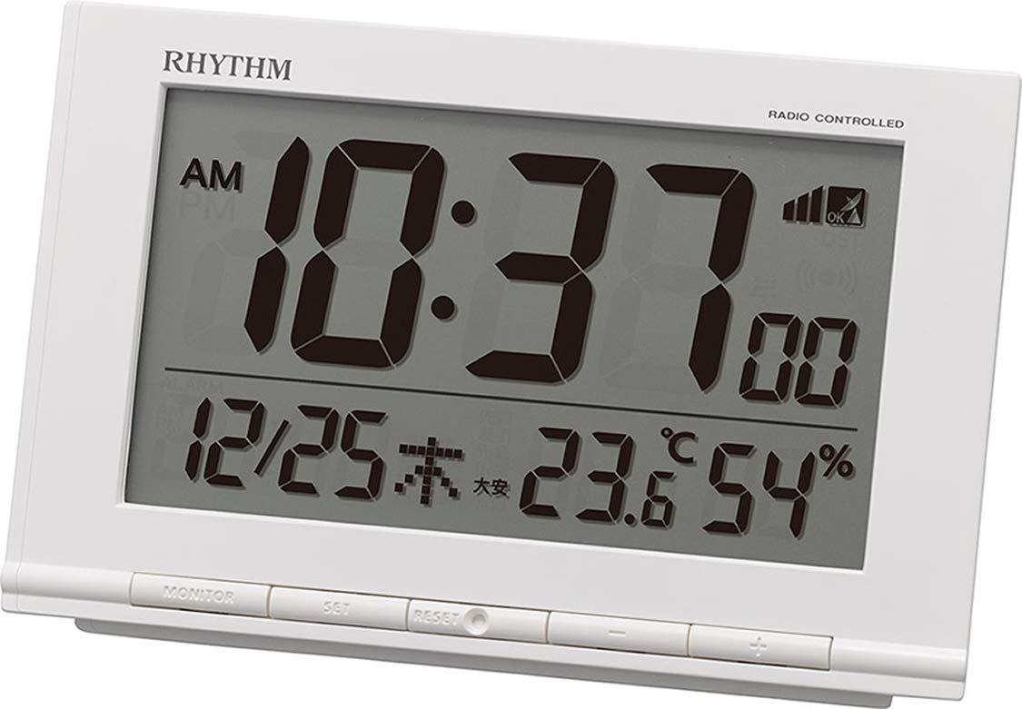 

RHYTHM Fitwave D193 Alarm Clock with Thermometer and x x 8RZ193SR03 Radio-Controlled Hygrometer, White, 9.3 14.5 4.1 cm, белый