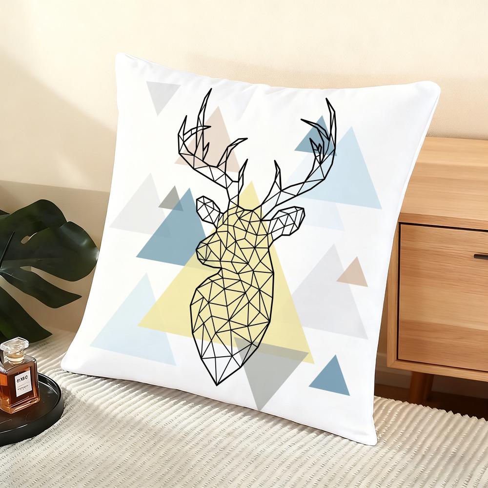 Modern Nordic Style Deer Head Cushion Cover Soft Short Plush Pillow Cover Smooth Cozy Texture Aesthetic Cushion Case Home Decor