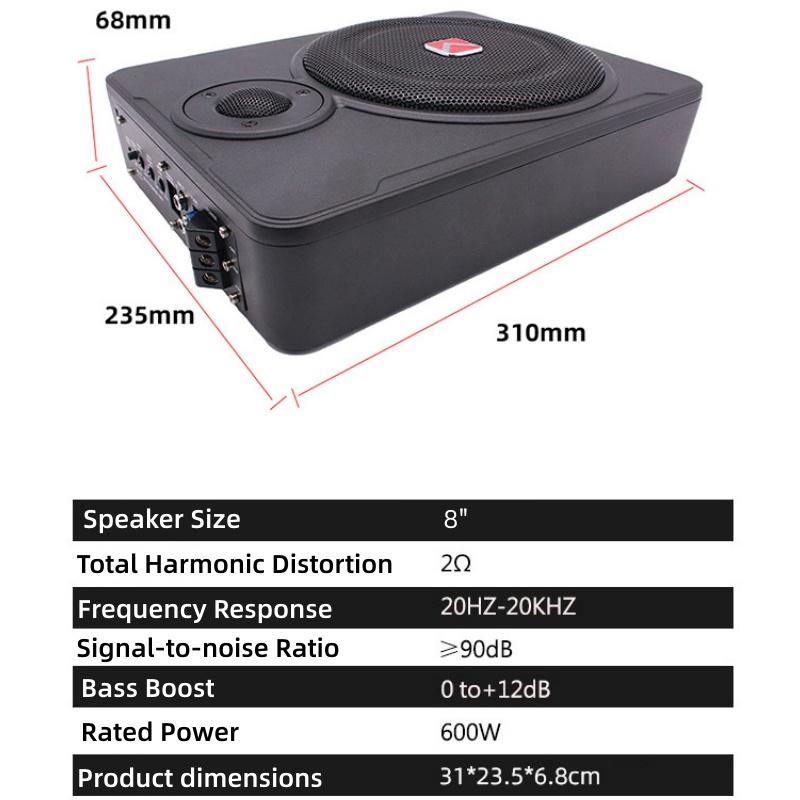 12V Small Steel Cannon 8-inch Ultra-thin Car Audio Subwoofer 600W High Power Modified Car Audio System High Pitched Sound