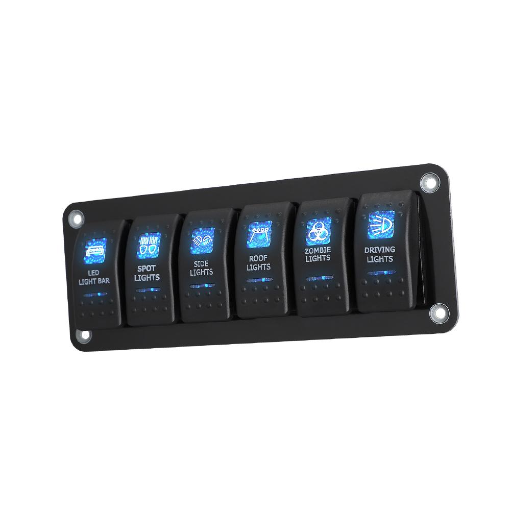 LED Backlit 6 Gang Rocker Switch Panel Compatible with 12V 24V Automotive Marine RV Truck and Off-Road Electrical Setups