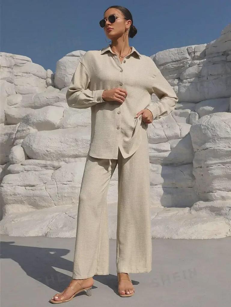 2025 Herbst Damenmode Zweiteiler: Lockere Strickjacke & Weitbeinige Hose