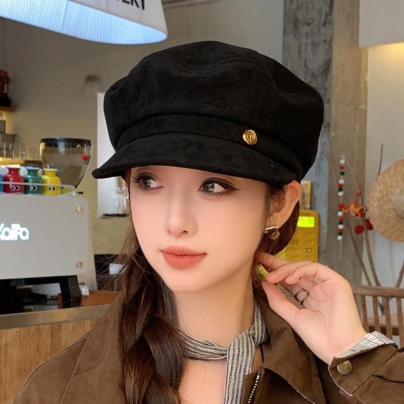 

Female retro Korean flat-top newsboy hat literary and versatile painter hat octagonal hat M（56-58cm）