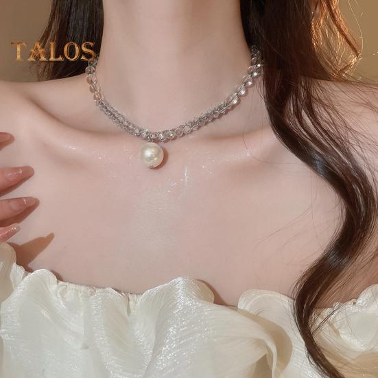 Faux Pearl Necklace for Women Faux Pearl Rhinestone Beaded Chocker Bridesmaid Jewelry for Tea Party Wedding Decoration