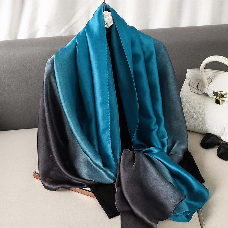 Luxury Gradient Silk Scarf Women Brand Solid Femme Shawls Wraps Bandana Head Foulard Fashion Lady Hijab Wedding Poncho